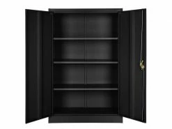 HELLOSHOP_26 Armoire De Bureau Verrouillable Dotée De 3 étagères Meuble 4 Niveaux Noir Helloshop26 08_0000382