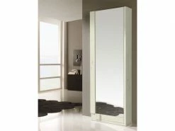 TOUSMESMEUBLES Meuble à Chaussures Bois Blanchi + Miroir - Siya - L 70 X L 24 X H 197 - Neuf