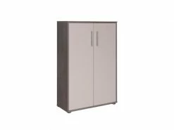 Bibliothèque Avec 2 Portes Et 2 étagères, Etagère Pour Livres Et Documents, Armoire De Rangement De Bureau, Cm 79x34h188, Couleur Blanc Et Ciment