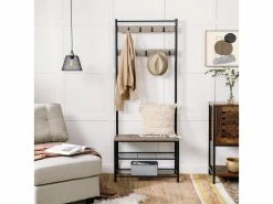 Vasagle Vestiaire,avec Banc Et étagères à Chaussures,crochets,hauteur 175 Cm,style Industriel,grège Et Noir Hsr41mb