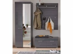 Ensemble Meuble D'entrée 3 Pièces Laqué Gris Kelia