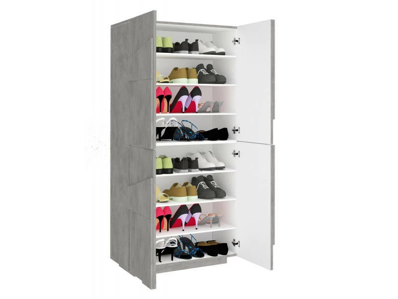 Étagère à Chaussures Moderne, Made In Italy, Avec 4 Portes Battantes, étagère à Chaussures D'entrée, Meuble Polyvalent, 81x38h167cm, Couleur Gris Ardoise – Image 4