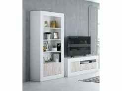 Bibliothèque Décorative Et Fonctionnelle Avec Deux Portes Et Quatre étagères, Blanc Brillant, 181 X 94 X 35 Cm.