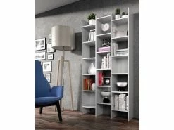 Bibliothèque Avec étagères Carrées, Couleur Blanc Artik, Mesures 96 X 192 X 29 Cm