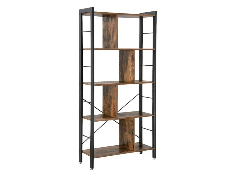 Lebuly - étagère Style Rustique Salon/bureau - 154.5x74x30 Cm - 5 Tablettes - Marron