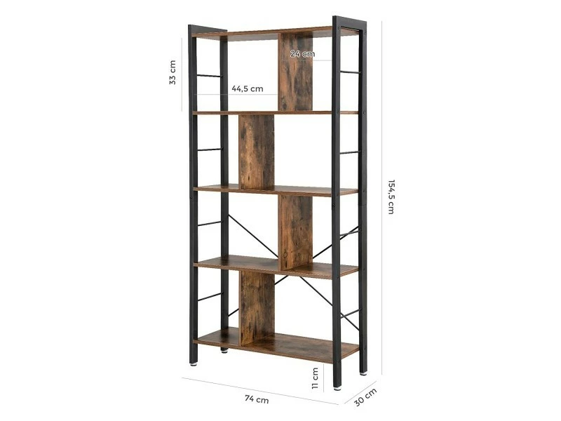 Lebuly - étagère Style Rustique Salon/bureau - 154.5x74x30 Cm - 5 Tablettes - Marron – Image 2