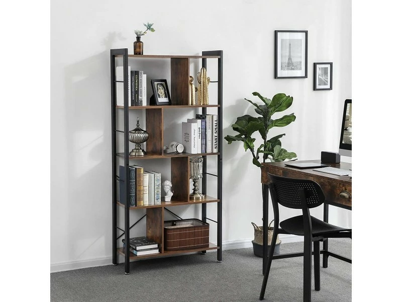 Lebuly - étagère Style Rustique Salon/bureau - 154.5x74x30 Cm - 5 Tablettes - Marron – Image 3