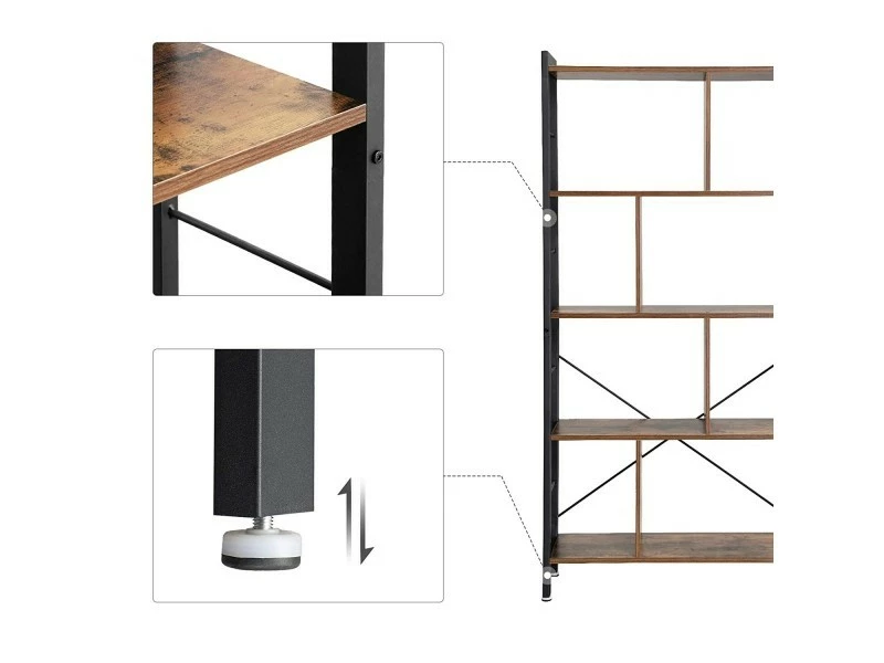 Lebuly - étagère Style Rustique Salon/bureau - 154.5x74x30 Cm - 5 Tablettes - Marron – Image 4