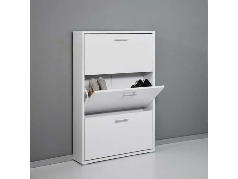 KIMONO Meuble Chaussure 3 Portes 9 Paires Design Blanc Moderne Kimshoe 3wp