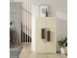 TOUSMESMEUBLES Meuble à Chaussures 2 Portes Bois Blanchi - Youya - L 74 X L 33.6 X H 128 - Neuf