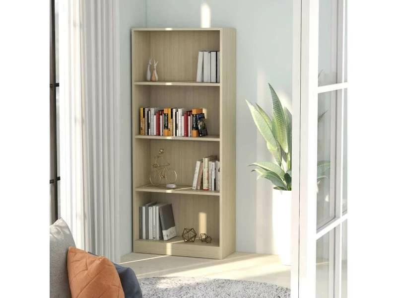 Icaverne - Bibliothèques Reference Bibliothèque à 4 Niveaux Chêne Sonoma 60x24x142 Cm Aggloméré – Image 2