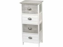 Très Belle Commode à 4 Tiroirs 86x37x27cm - Commode - Mdf / Paulownia - Blanc / Gris - Rangement - Mobilier - Intérieur - Avec Poignée
