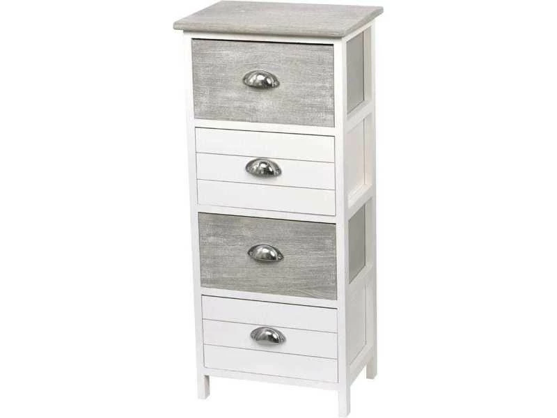 Très Belle Commode à 4 Tiroirs 86x37x27cm - Commode - Mdf / Paulownia - Blanc / Gris - Rangement - Mobilier - Intérieur - Avec Poignée