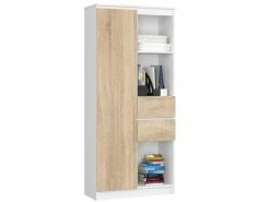 Akord Bibliothèque De Bureau, étagère R80 Blanche 80 Cm 1 Porte 2 Tiroirs Couleur Chêne Sonoma Mat, 7 étagères - 80x35x180 Cm