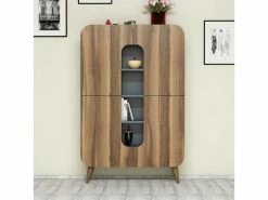 Bibliothèque 2 Portes Turingo Bois Naturel Et Bleu