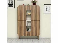 Bibliothèque 2 Portes Turingo Bois Naturel Et Blanc Crème