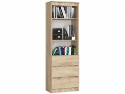 Akord Bibliothèque De Bureau, étagère R60 Chêne Sonoma 60 Cm 3 Tiroirs Couleur Chêne Sonoma Mat, 3 étagères - 60x35x180 Cm