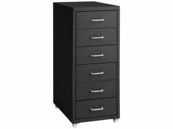 HELLOSHOP_26 Caisson De Bureau 69 Cm Meuble En Métal 6 Tiroirs Noir Helloshop26 08_0000395
