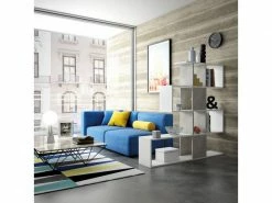 Bibliothèque Décorative Et Fonctionnelle à Cinq Compartiments, 100% Made In Italy, étagère De Bureau Ou De Salon, 145x29h145 Cm, Couleur Blanc Et Ciment