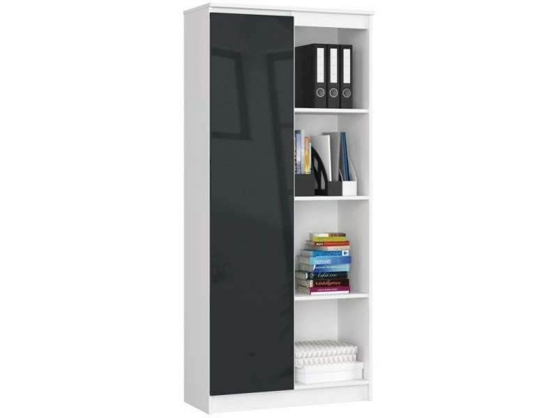 Frida - Bibliothèque Bureau Style Moderne Salon/bureau - 80x180x35 - 1 Porte+8 Tablettes - Gris