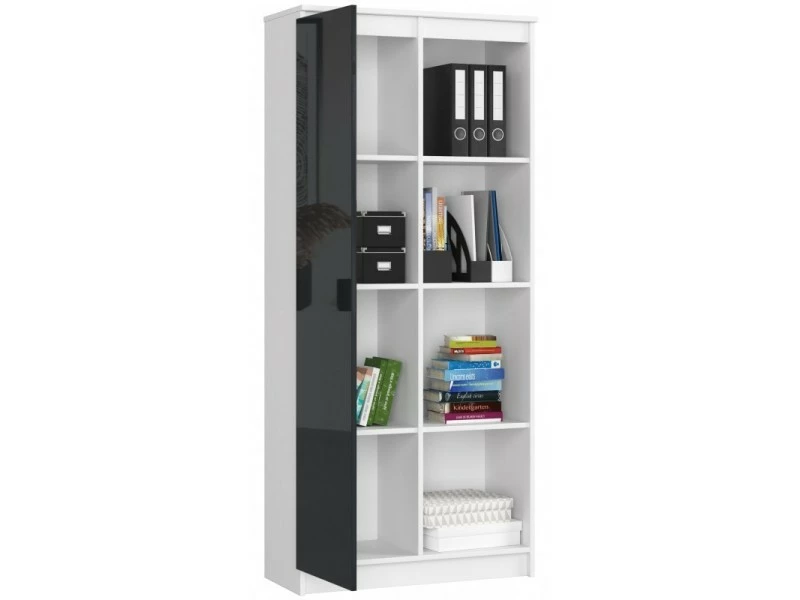 Frida - Bibliothèque Bureau Style Moderne Salon/bureau - 80x180x35 - 1 Porte+8 Tablettes - Gris – Image 2