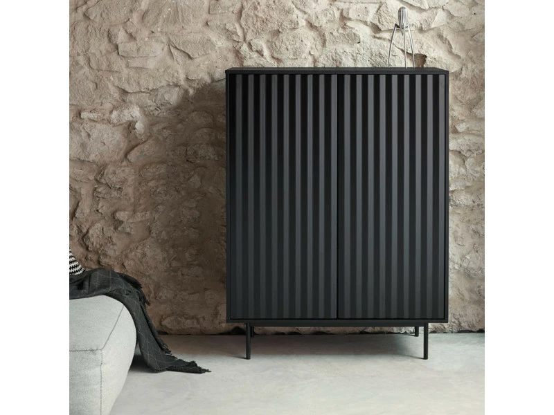 Meuble D'entrée 2 Portes 2 Tiroirs Noir - Teulat Sierra - L 98 X L 46 X H 130 - Neuf – Image 5