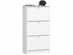 Akord Meuble à Chaussures Blanc 60 Cm Armoire 3 Portes Couleur Blanc Mat, 3 étagères - 60x28,5x113 Cm
